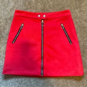Red Mini Skirt with Front Zip